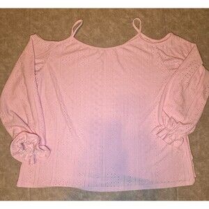 PLUS 5XL PINK COLD SHOULDER PEEPHOLE BLOUSE LONG SLEEVE